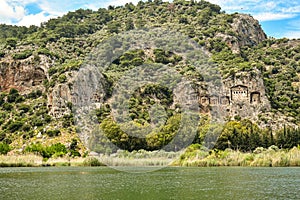 Landscape of Lycian rock cut tombs at Dalyan, Turkey