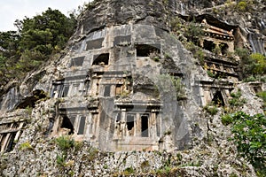 Landscape of Lycian rock cut tombs at Dalyan, Turkey