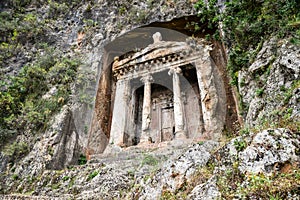 Landscape of Lycian rock cut tombs at Dalyan, Turkey