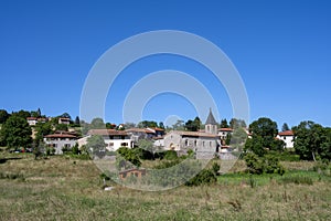 Landscape of the Lyonnais mountains around the village of Montrottier in summer in France