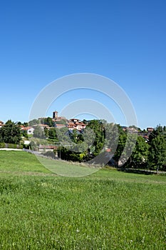 Landscape of the Lyonnais mountains around the village of Montrottier in summer in France