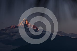 Landscape with Machapuchare-Fishtail peak during trekking in Himalaya Mountains, Nepal