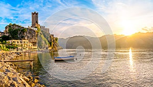 Landscape with Malcesine town, Garda Lake, Italy