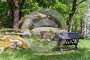 Landscape with many granite rocks from Stone age, spiritual pilgrimage place, village Petrovice - Husova kazatelna, Central Bohemi