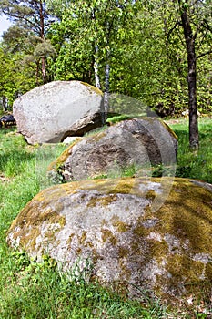 Landscape with many granite rocks from Stone age, spiritual pilgrimage place, village Petrovice - Husova kazatelna, Central Bohemi