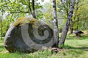 Landscape with many granite rocks from Stone age, spiritual pilgrimage place, village Petrovice - Husova kazatelna, Central Bohemi