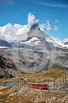 Landscape of Matterhorn mountain with railway, swiss Alps