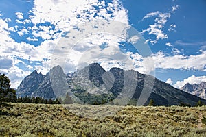 Landscape of a meadow in Grand Teton National Park in front of a portion of the Teton Range