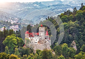 Landscape with medieval Bran castle known for the myth of Dracula