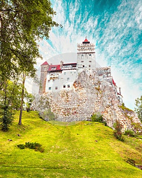 Landscape with medieval Bran castle known for the myth of Dracula