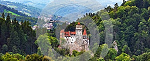 Landscape with medieval Bran castle known for the myth of Dracula