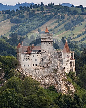 Landscape with medieval Bran castle known for the myth of Dracula. Brasov landmark, Transylvania, Romania, Europe