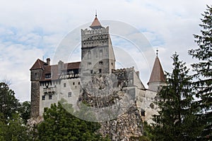 Landscape with medieval Bran castle known for the myth of Dracula. Brasov landmark, Transylvania, Romania, Europe