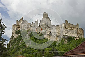 Landscape with a medieval castle on top of a mountain