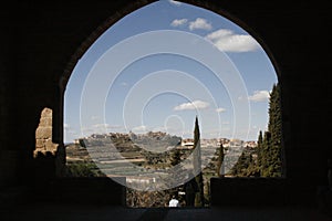 Landscape from medieval gothic arc photo