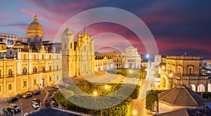 Landscape with medieval town of Noto at night, Sicily islands photo