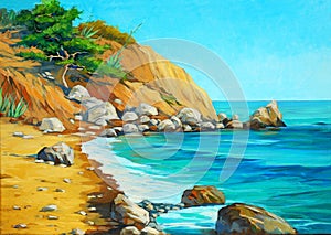 Landscape of mediterranean sea with a beach