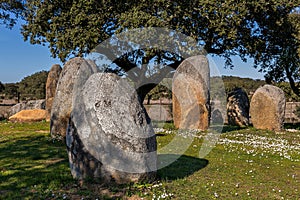 Landscape of Megalithic stone circle in Vale Maria do Meio Cromlech