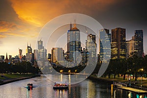 Landscape of Melbourne City over Maribyrnong River