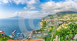 Landscape with Meta di Sorrento, Amalfi coast region, Italy