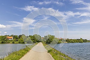 Landscape Michelbach lake in France