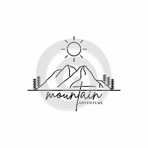 Landscape minimalist line art mountain logo design