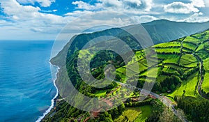 Landscape with Miradouro da Ponta do Sossego Nordeste, Sao Miguel island, Azores, Portugal photo