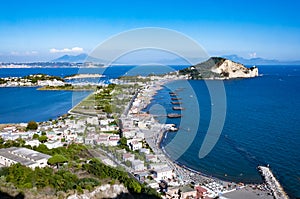 landscape of Miseno its promontory and lake from Procida mount, Naples photo