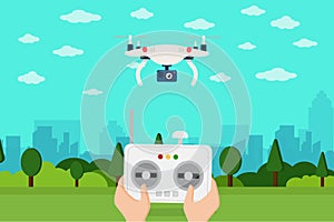 Landscape with Modern Air Drone Vector