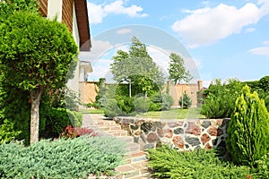 Landscape with modern house and beautiful  on sunny day