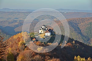 Landscape with the monastery of Saint Basil the Great from SomeÈ™ul Cald, Romania.