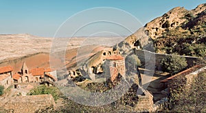 Landscape with Monastic complex of David Gareji. Architecture and archaeological site in Georgia. UNESCO Heritage Site