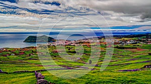 Landscape with Monte Brasil volcano and Angra do Heroismo, Terceira island, Azores, Poetugal