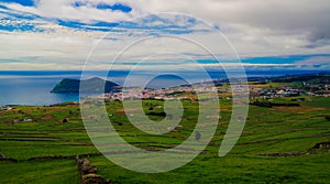 Landscape with Monte Brasil volcano and Angra do Heroismo, Terceira island, Azores, Portugal