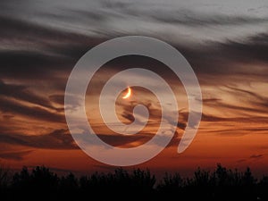 Landscape Moon, with clouds. Maan achter wolkendek