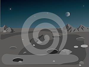 Landscape of the moon`s surface, vector illustration seamleas