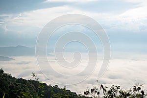 Landscape of Morning Mist with Mountain Layer