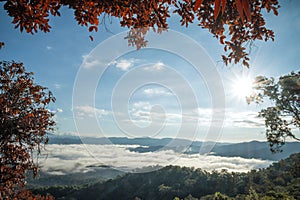 Landscape of Morning Mist with Mountain Layer at Mae Yom National Park, Phrae province