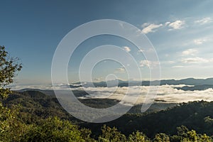 Landscape of Morning Mist with Mountain Layer at Mae Yom National Park, Phrae province