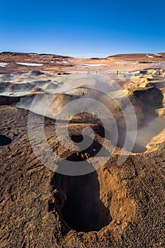 Landscape of the Morning Sun Geysers in Eduardo Avaroa National Park, Bolivia