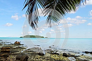 Landscape of Moturakau Island in Aitutaki Lagoon Cook Islands