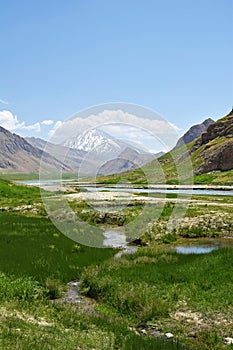 Landscape of Mount Damavand and Lar River , Iran photo