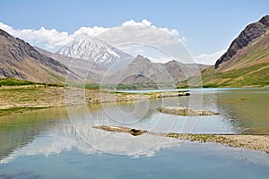 Landscape of Mount Damavand and Lar dam lake , Iran photo