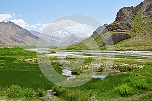 Landscape of Mount Damavand and Lar River , Iran photo