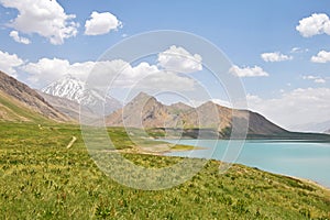 Landscape of Mount Damavand and Lar Lake , Iran photo