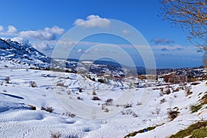 Landscape in Mount Lebanon in winter Kfardebian natural landscape with ancient greec temple