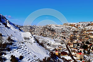 Landscape in Mount Lebanon in winter View of Faraya  snowLandscape in Mount Lebanon in winter View of Faraya  snow