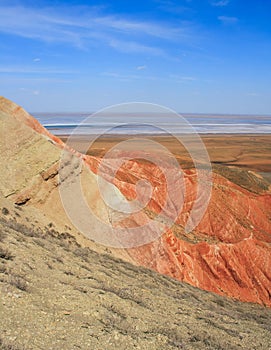 Landscape of the mountain Bogdo to lake Baskunchak.