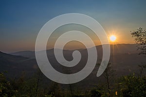 Landscape of mountain and fog on the sunset at Khao Yai,Nation park of Thailand