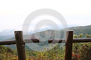 Landscape mountain and forest in the nature with cloud, People walking in the green forest and the big mountain which feeling good